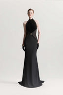 Xantheir Gold-Embellished Halter Velvet Mermaid Gown for women, from MAISON DES COPAINS, The Viet Concept