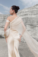 THÉSONG • Soie D’Aube Champagne Asymmetric Satin Evening Gown