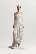 Clair Off-Shoulder Pleated Maxi Dress for women, from HA THANH VIET, The Viet Concept 