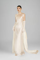 White Merrily Silk And Lace Layered Maxi Dress  for women, from HUONG, The Viet Concept 