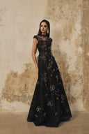 L' SCARLETT • 3D Crystal Floral Sequin Lace A-Line Maxi Dress