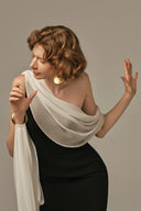 Nocturne Black Crepe Gown With Chiffon Contrast for women, from POEM, The Viet Concept