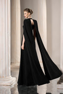 GVLUX • Noir Rococo Crystal Cape Velvet Satin Gown