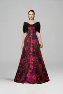 Noir Rosette Strapless A-Line Jacquard Evening Gown for women, from IHF ATELIER, The Viet Concept 