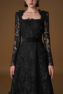 Noir Guipure Lace Trapeze Neck A-Line Evening Gown for women, from IHF ATELIER, The Viet Concept