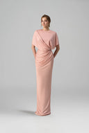 Pink Shimmer Jersey Gathered Waist Tie Gown for women, from IHF ATELIER, The Viet Concept
