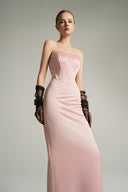Celestia Pink Crystal Corset Silk Taffeta Maxi Dress for women, from IHF STUDIO, The Viet Concept 