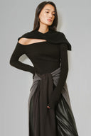Black Double Jersey Cut-Out Cowl-Neck Top for women, from LECIA, The Viet Concept 
