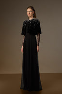 IHF ATELIER • Black Vine Guipure Lace & Lyon Velvet A-Line Gown
