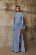 L' SCARLETT • Crystal Beaded Long-Sleeve Mermaid Evening Gown