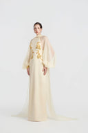 TRACY COUTURE • Halter Puff Sleeve Cutout Column Satin Gown