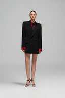IHF STUDIO • Midnight Noir Crystal-Embellished Oversized Silk-Lined Blazer