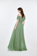 LUCILLA • Mirva Metallic Tulle Off-Shoulder Evening Gown