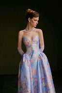 VONTIER DE MONTIER • Songbird Petal-Cup Printed Taffeta Evening Gown