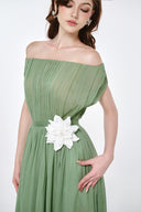 LUCILLA • Mirva Metallic Tulle Off-Shoulder Evening Gown