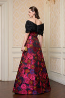 Noir Rosette Strapless A-Line Jacquard Evening Gown for women, from IHF ATELIER, The Viet Concept 