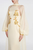 TRACY COUTURE • Halter Puff Sleeve Cutout Column Satin Gown