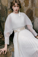 Marvin Ivory Cape Pleated Midi Dress for women, from WHITE PLAN, The Viet Concept