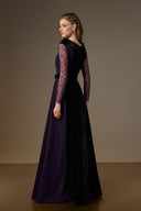 IHF ATELIER • Purple Velvet A-Line Gown with Purple Vine Guipure Lace