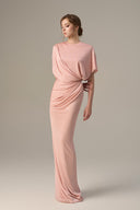 Pink Shimmer Jersey Gathered Waist Tie Gown for women, from IHF ATELIER, The Viet Concept