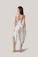 White Bianca Chiffon Draped Midi Dress for women, from La Vierge, The Viet Concept 