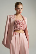 Light Pink Handmade Rolled Rose Bandeau Crop Top for women, from IHF STUDIO, The Viet Concept 