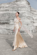 THÉSONG • Soie D’Aube Champagne Asymmetric Satin Evening Gown