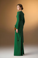 IHF ATELIER • Crepe & Agate Silk Trapeze-Neck Draped Column Gown