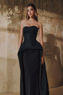 L' SCARLETT • Strapless Jacquard Crystal-Embellished Mullet Maxi Dress