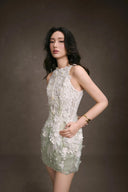 KEIRA TONG • Gardenia Avocado Green 3D Floral Lace Sculptural Dress