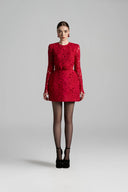 Crimson Crystal Bow Puff Sleeve Lace Mini Dress for women, from IHF STUDIO, The Viet Concept 