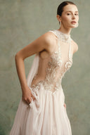 Sarelda Alyssum Embellished Chiffon Cape Gown for women, from DUONG ATELIER, The Viet Concept