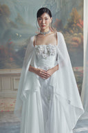 LINH PHUNG • Le Blanc Floral Embellished Chiffon Cape Evening Gown