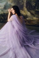 LINH PHUNG • Papilia Lilac Crystal-Embellished Tulle Cape Evening Gown