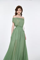 LUCILLA • Mirva Metallic Tulle Off-Shoulder Evening Gown