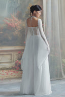 LINH PHUNG • Le Blanc Floral Embellished Chiffon Cape Evening Gown
