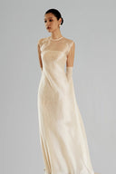 White Merrily Silk And Lace Layered Maxi Dress  for women, from HUONG, The Viet Concept 