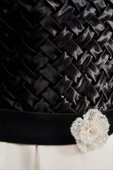Black White Silk Crisscross Strapless A-Line Gown with Crystal Bloom for women, from IHF STUDIO, The Viet Concept 