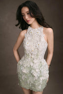 KEIRA TONG • Gardenia Avocado Green 3D Floral Lace Sculptural Dress