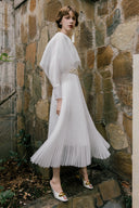 Marvin Ivory Cape Pleated Midi Dress for women, from WHITE PLAN, The Viet Concept