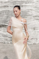 THÉSONG • Soie D’Aube Champagne Asymmetric Satin Evening Gown