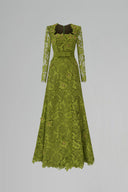 Trapeze Neck Guipure Lace A-Line Gown with Silk Belt for women, from IHF ATELIER, The Viet Concept 