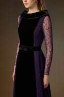IHF ATELIER • Purple Velvet A-Line Gown with Purple Vine Guipure Lace