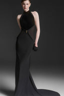 Xantheir Gold-Embellished Halter Velvet Mermaid Gown for women, from MAISON DES COPAINS, The Viet Concept