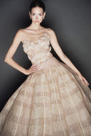 LINH PHUNG • Brilliant Champagne Floral Corset Tea-Length Ball Gown