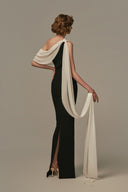 Nocturne Black Crepe Gown With Chiffon Contrast for women, from POEM, The Viet Concept
