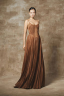 Soli Pleated Shimmer Mesh Gown for women, from BYDI, The Viet Concept