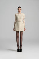 White Lace Puff Sleeve Mini Dress with Crystal Bow Belt for women, from IHF STUDIO, The Viet Concept 