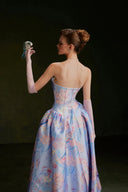 VONTIER DE MONTIER • Songbird Petal-Cup Printed Taffeta Evening Gown
