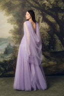 LINH PHUNG • Papilia Lilac Crystal-Embellished Tulle Cape Evening Gown